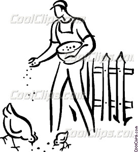 272x300 Farmer Feeding The Chickens Vector Clip Art