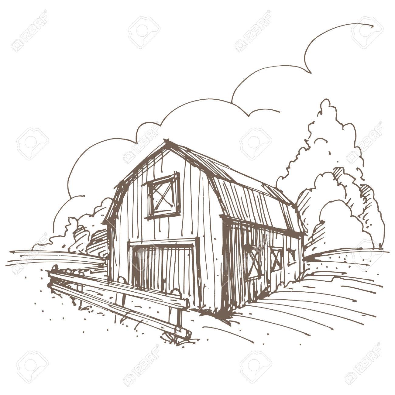 1300x1300 Magnificent Farm Barn Drawing Design Decoration Of Free