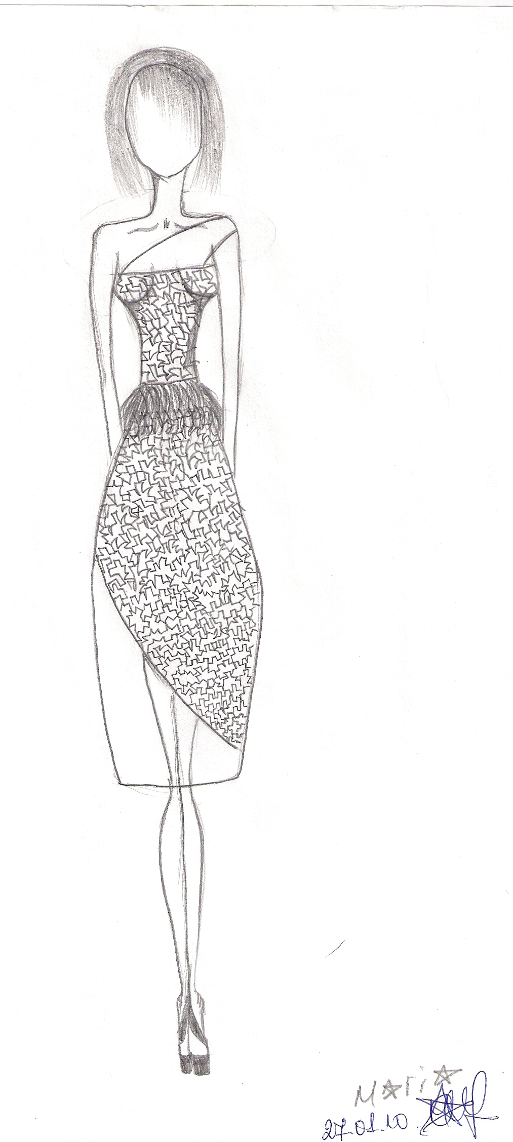 Pencil Fashion Designing Casual Dress Sketch - img-lily