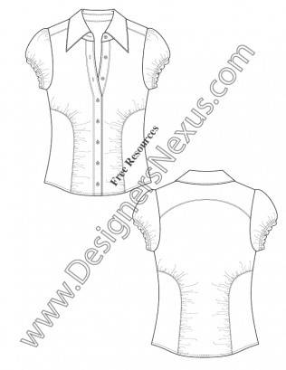 316x409 V17 Ruched Seam Blouse Technical Flat Fashion Drawing Free Template