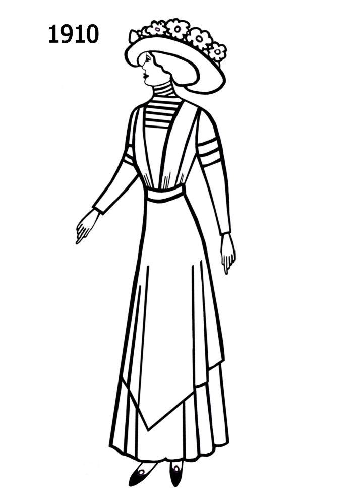700x1000 Dress Of Women In 1913 Costume Silhouettes Free Line Drawings