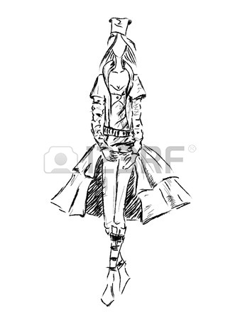 338x450 Vector Fashion Model. Vector Sketch Silhouette. Dress Pencil