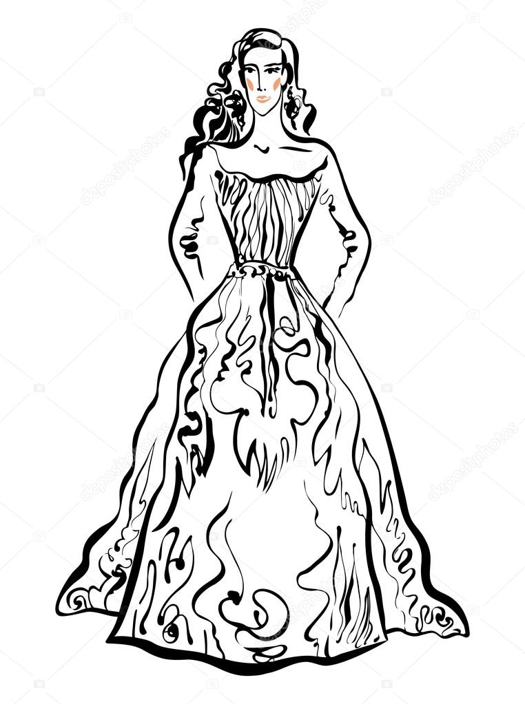 762x1023 Vector Fashion Illustration. Hand Drawn Inked Sketch. Fashion Show