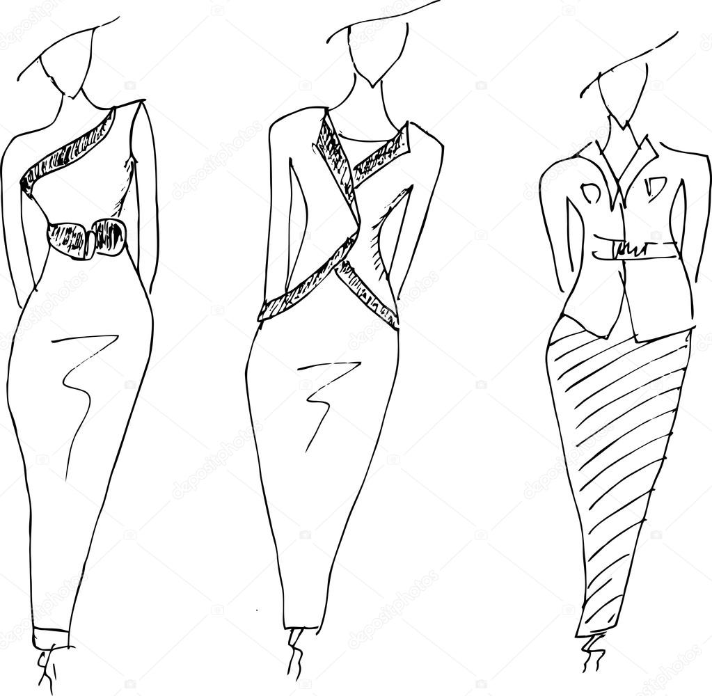 1023x1000 Fashion Dresses Sketches Hand Drawn Stock Vector Dennyranch
