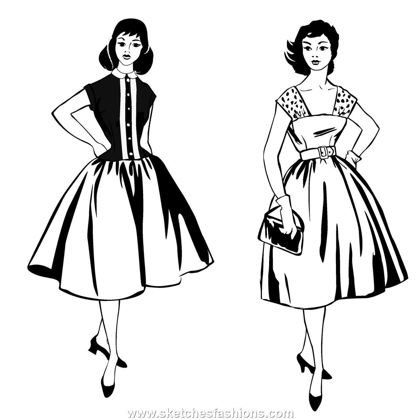 1369x1371 Fashion Dresses Sketches Black And White Dress Images