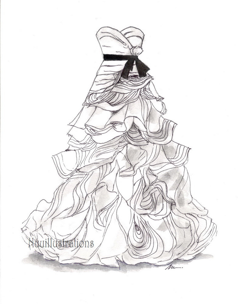 782x1000 8x10 Custom Bridal Wedding Dress Drawing Sketch Illustration