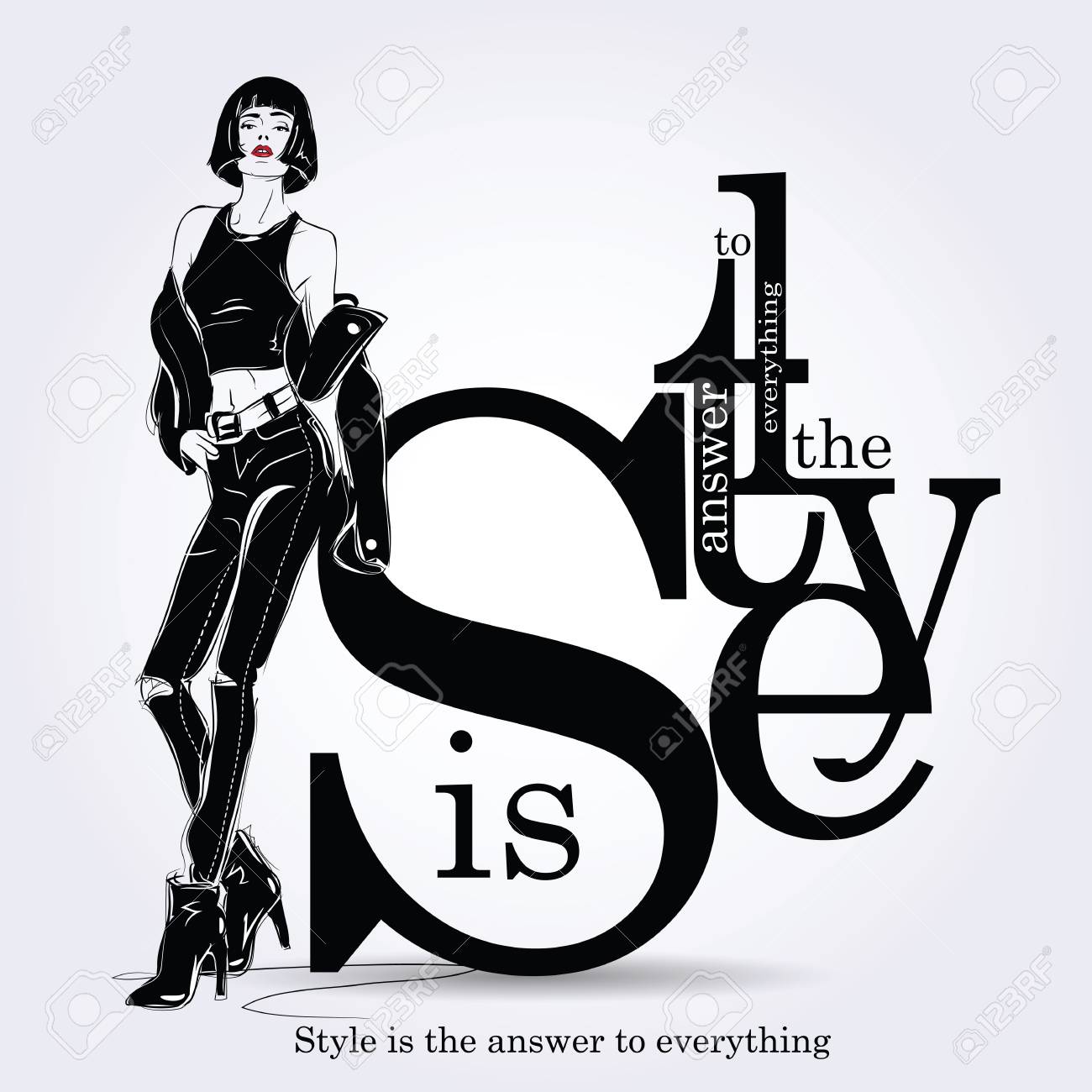 1300x1300 Fashion Girl In Sketch Style With Fashionable Quote. Stock Photo