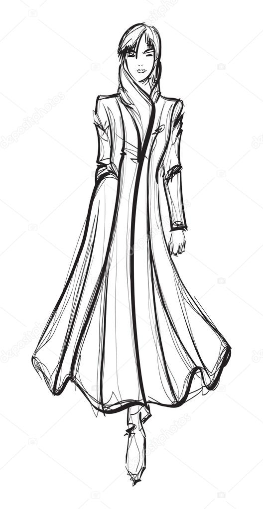 528x1022 Sketch. Fashion Girl. Hand Drawn Fashion Model Stock Vector