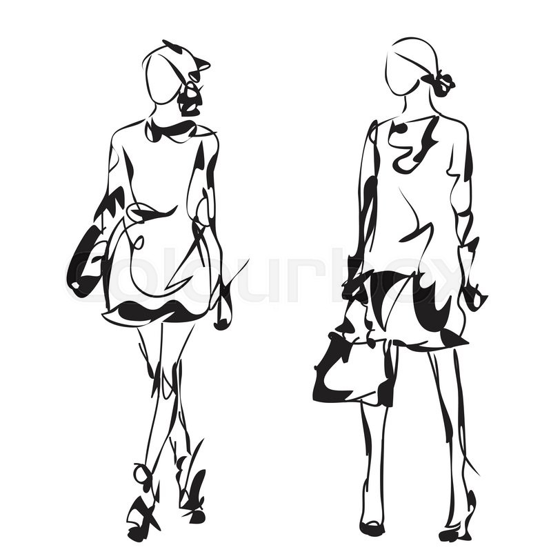 799x800 Fashion Model Sketch. Cartoon Girl. Woman In The Dress Stock