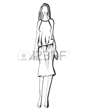 360x450 Stylized Ink Fashion Model Figure Sketch. Boutique Logo Concept
