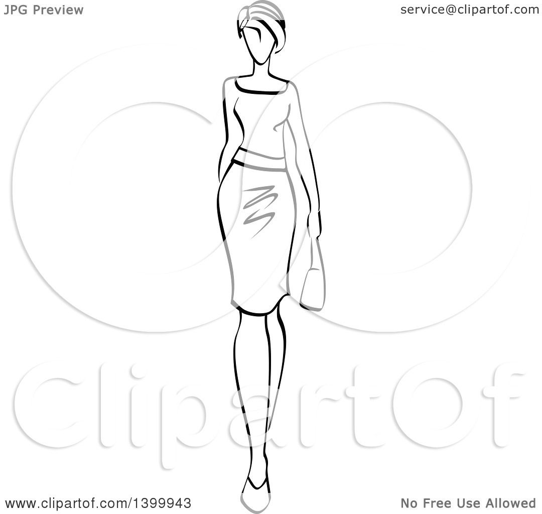 1080x1024 Clipart Of A Sketched Black And White Walking Runway Fashion Model