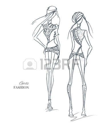 375x450 Vector Fashion Model. Sketch Silhouette Figure. Hand Draw Model