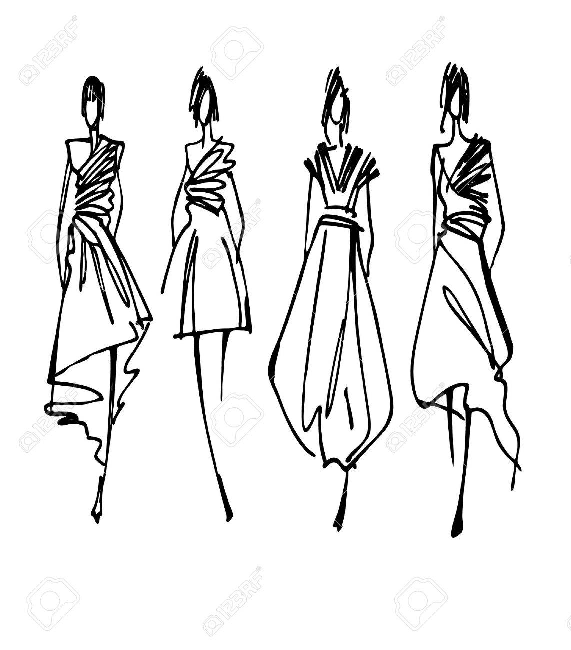 1143x1300 Fashion Models Silhouettes Hand Drawn Sketch Stock Photo, Picture