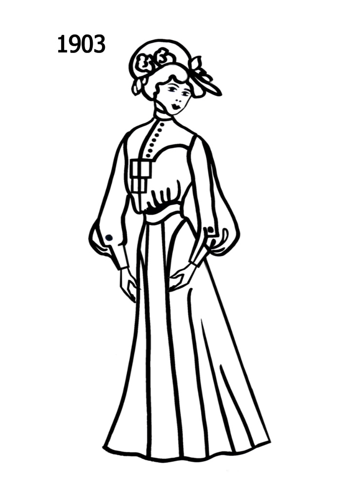 700x1000 Fashion Silhouettetimeline Drawing 1903 Edwardian Era Fashion