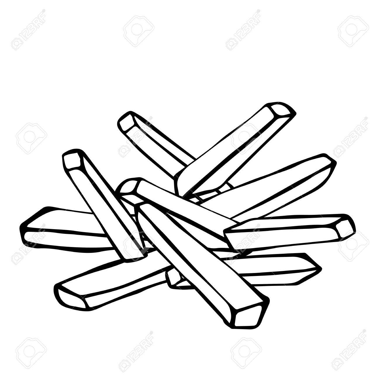 1300x1300 French Fries Potato. Fast Food. Realistic Doodle Cartoon Style