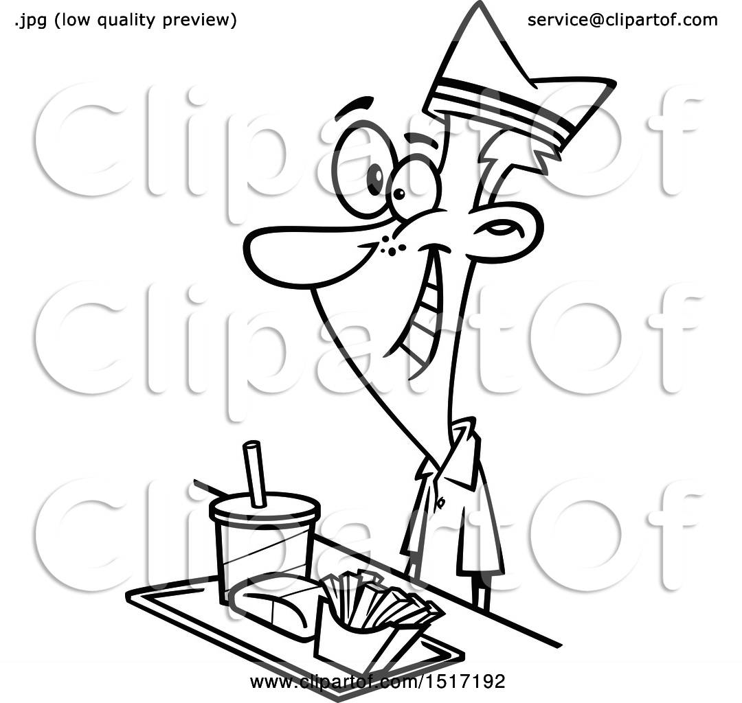 1080x1024 Clipart A Cartoon Lineart Fast Food Worker Guy With A Tray
