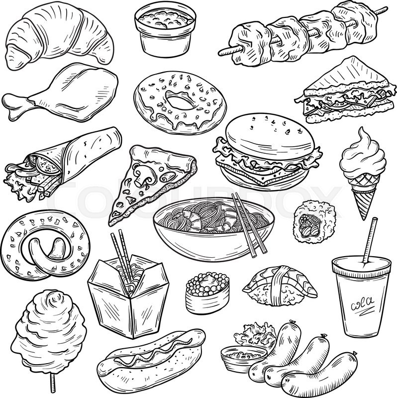 798x800 Collection Of Fast Food Sketches Stock Vector Colourbox