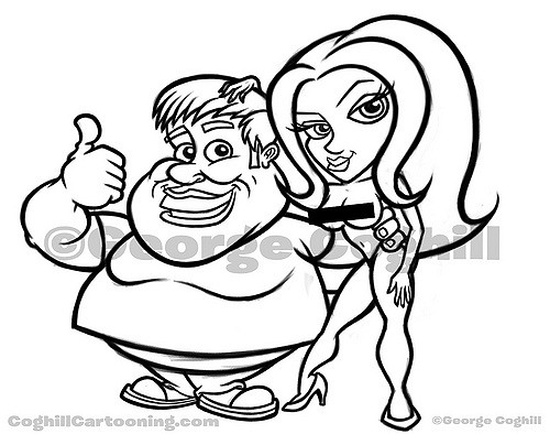 500x394 Fat Guy Amp Hot Babe Cartoon Characters Sketch In Progress