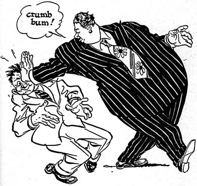 390x367 Fat Man In Pinstrip Suit Pushes A Guy In The Face Cartoon Drawing