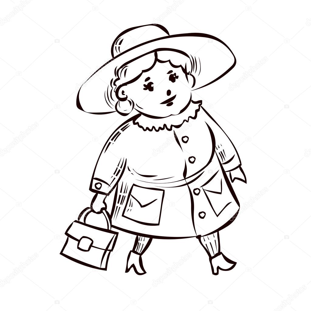 1024x1024 Mature Fat Lady In A Coat Stock Vector Dergriza