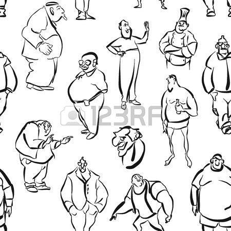 450x450 Seamless Fat Men Wall Art Pattern, Vector Sketched Artwork Royalty