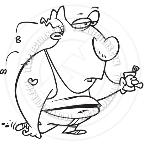 460x460 Cartoon Fat Ugly Man (Black And White Line Art) By Ron Leishman