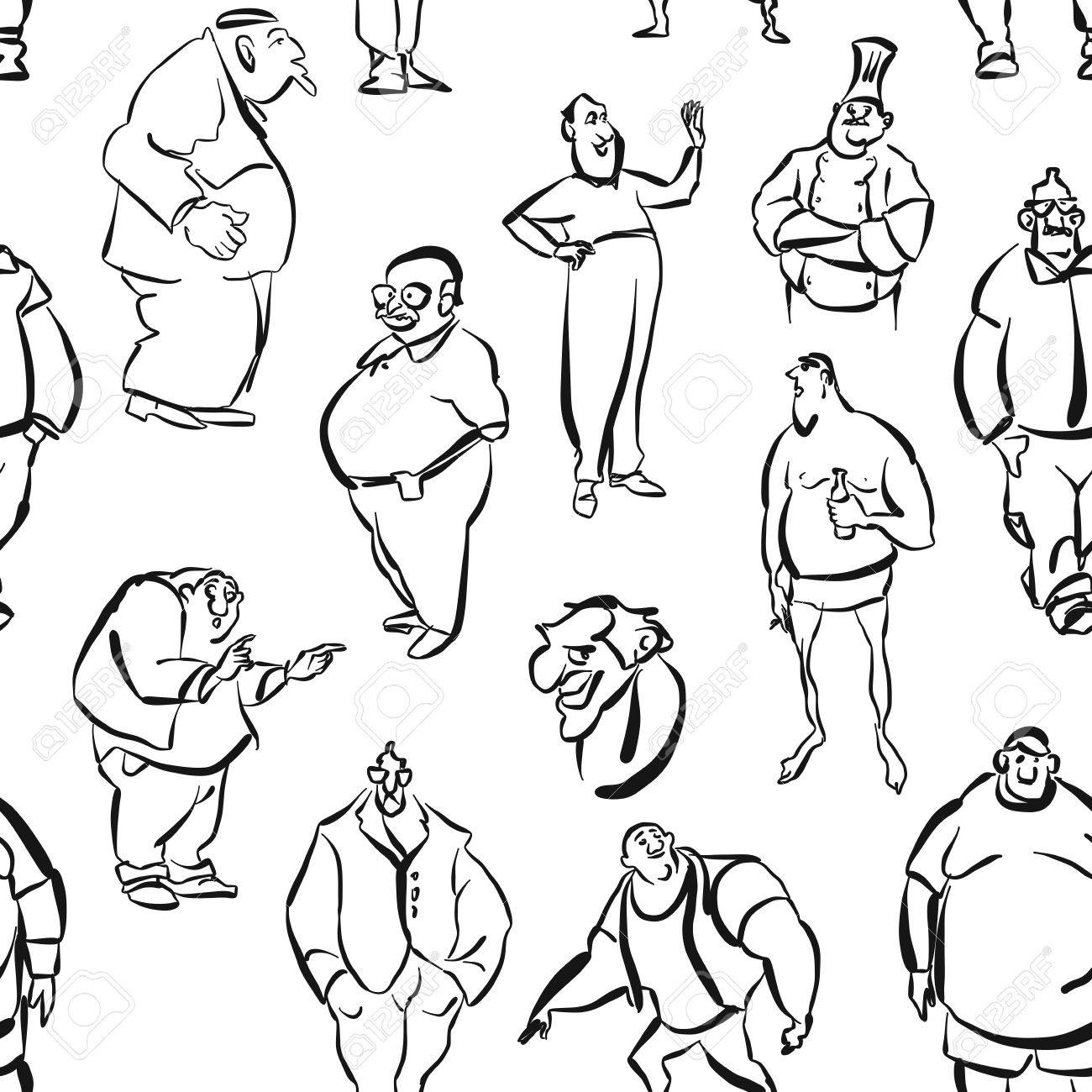1300x1300 Seamless Fat Men Wall Art Pattern, Vector Sketched Artwork Royalty