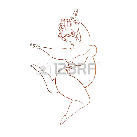 450x450 Fat Lucky Women Vector Sketch. Linear Pen Drawing Vector Sketch