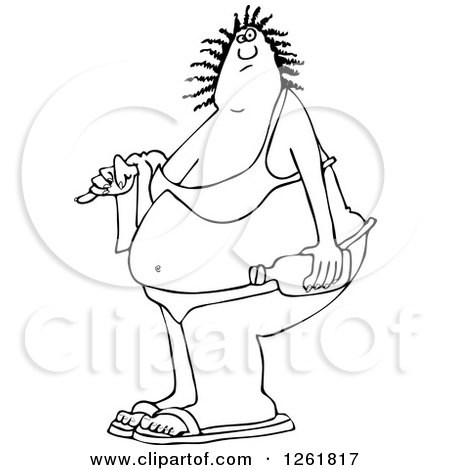 450x470 Fat Woman In A Bikini On The Beach, Holding A Towel And Umbrella