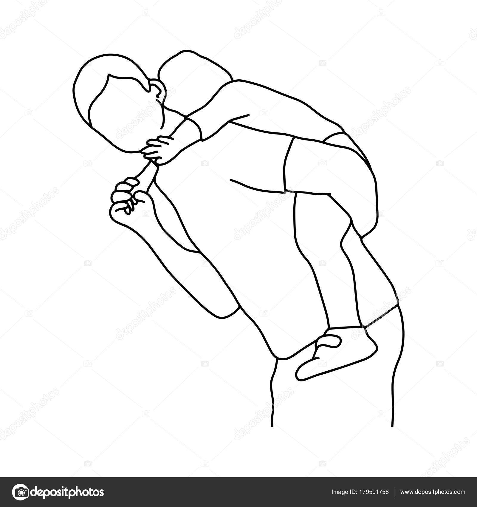 1600x1700 Father And Son Doing Piggyback Ride Vector Illustration Outline