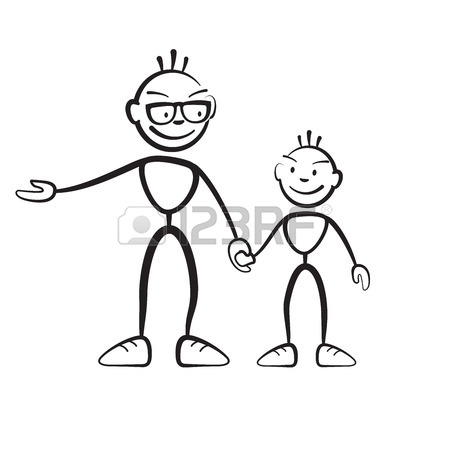 450x450 Brushman Father And Son Explaining, Vector Drawing On White
