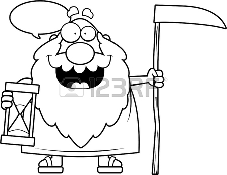 450x347 A Cartoon Illustration Of Father Time With An Idea. Royalty Free
