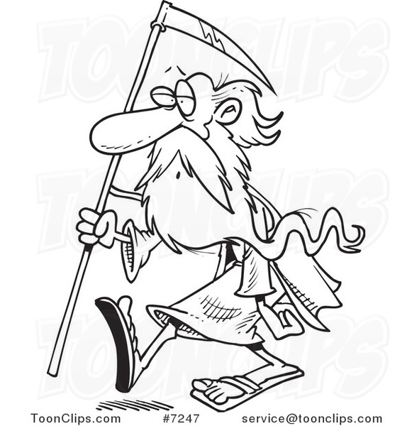 581x600 Cartoon Blacknd White Line Drawing Of Father Time Carrying
