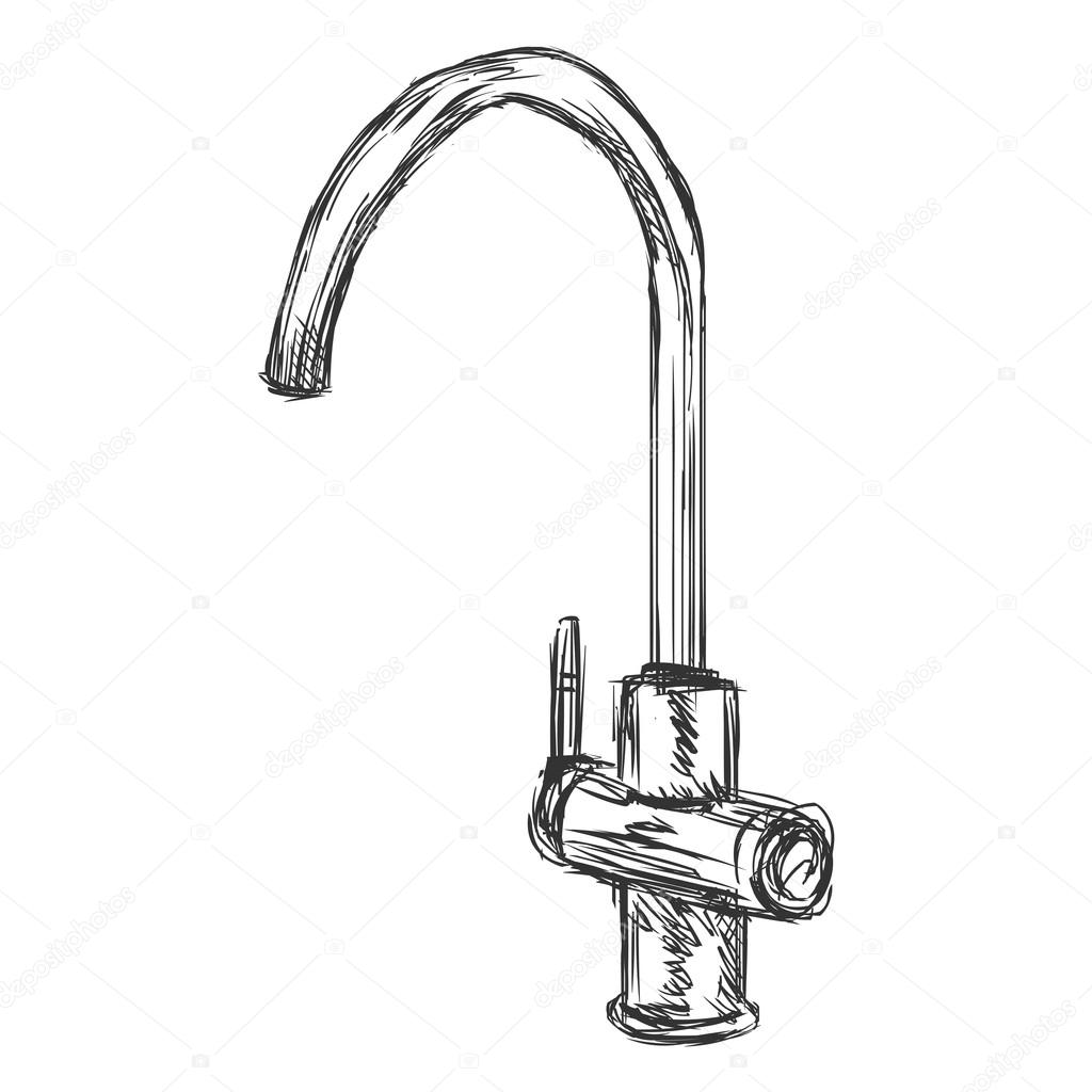 1024x1024 Sketch Kitchen Faucet Stock Vector Nikiteev