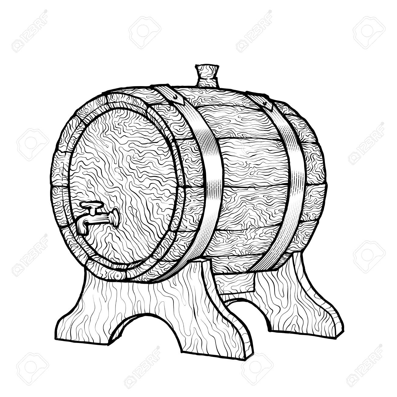 1300x1300 Vector Sketch Illustration Of A Wooden Wine Barrel With The Faucet