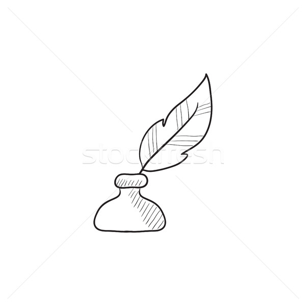 600x600 Feather In Inkwell Sketch Icon. Vector Illustration Andrei