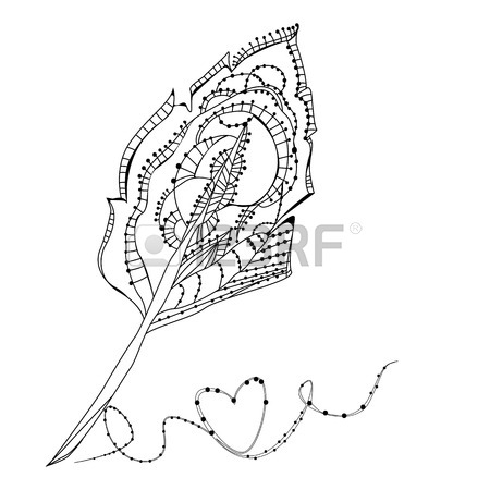 450x450 Drawing A Doodle Bird Feather, Line Vector Illustration Royalty