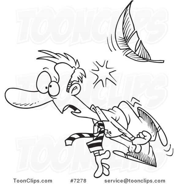 581x600 Cartoon Blacknd White Line Drawing Of Feather Knocking Out