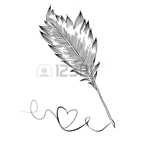 450x450 Drawing A Doodle Bird Feather, Line Vector Illustration Royalty