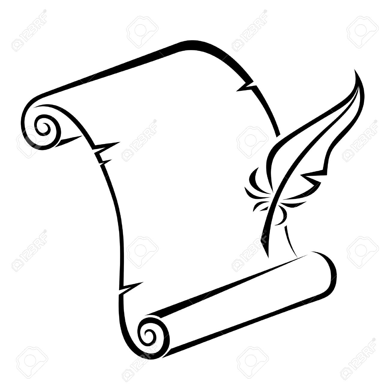 1300x1300 Black Silhouette Of Paper Scroll And Feather Pen Vector