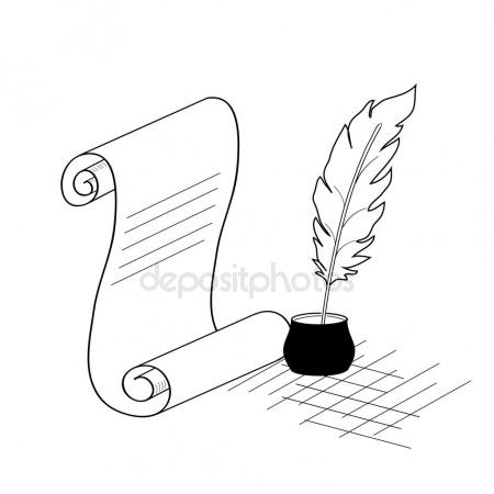450x450 Paper With Feather Pen And Ink Pot Sketch Stock Vector