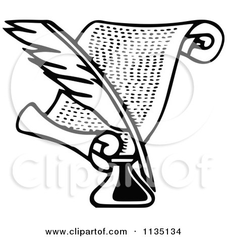 450x470 Clipart Of A Retro Vintage Black And White Quill Ink And Letter