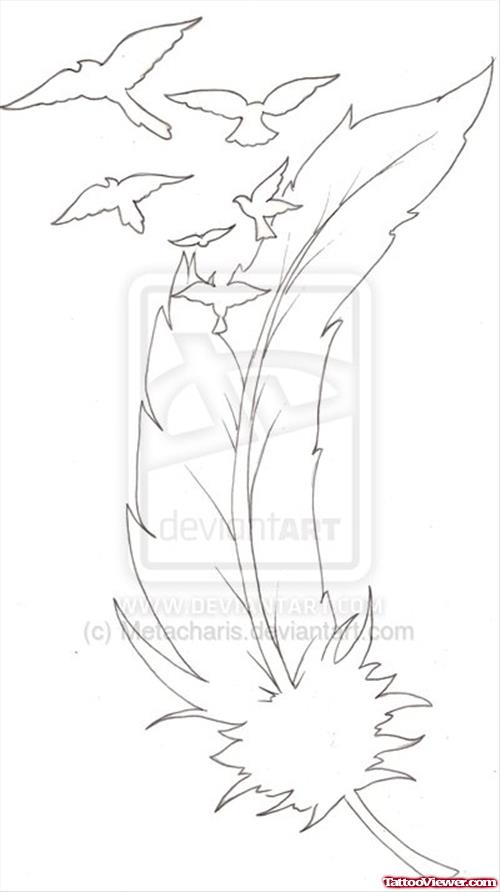 500x892 Outline Birds And Feather Tattoo Design Tattoo