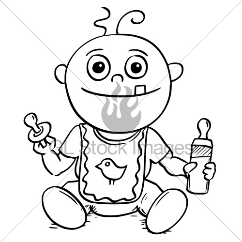 500x500 Cartoon Illustration Of Baby With Dummy Pacifier And Feed Gl