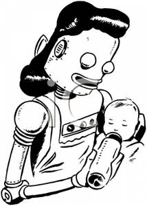 214x300 Free Clipart Image A Female Robot Feeding A Baby A Bottle