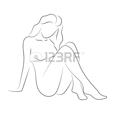 450x450 Female Figure. Outline Of Young Girl. Stylized Slender Body