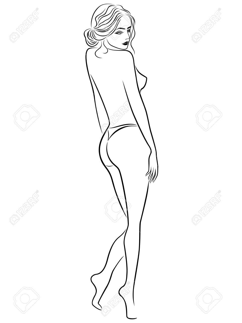 975x1300 Abstract Vector Outline Of Young Beautiful Women With Graceful