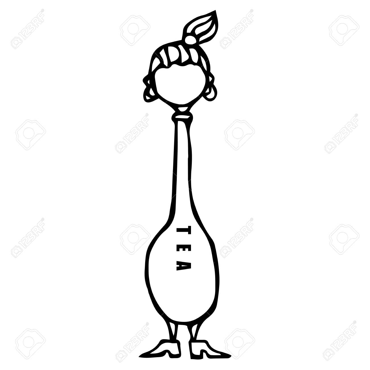 1300x1300 Caricature Spoon Female Body Shape Sketch. Hand Drawn Vector