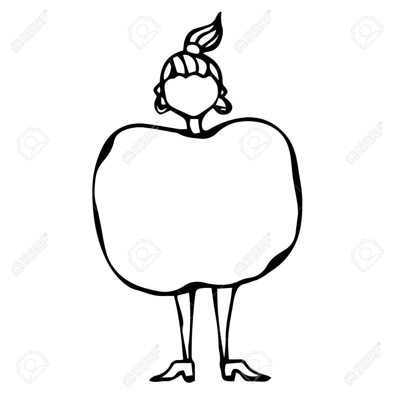 1300x1300 Caricature Apple Female Body Shape Sketch. Hand Drawn Vector