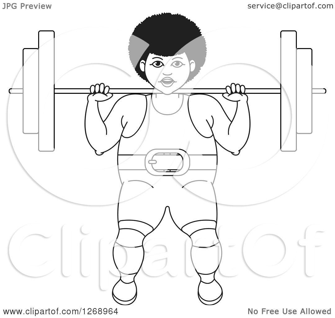 1080x1024 Clipart Of A Black And White Outlined Bodybuilder Woman Working